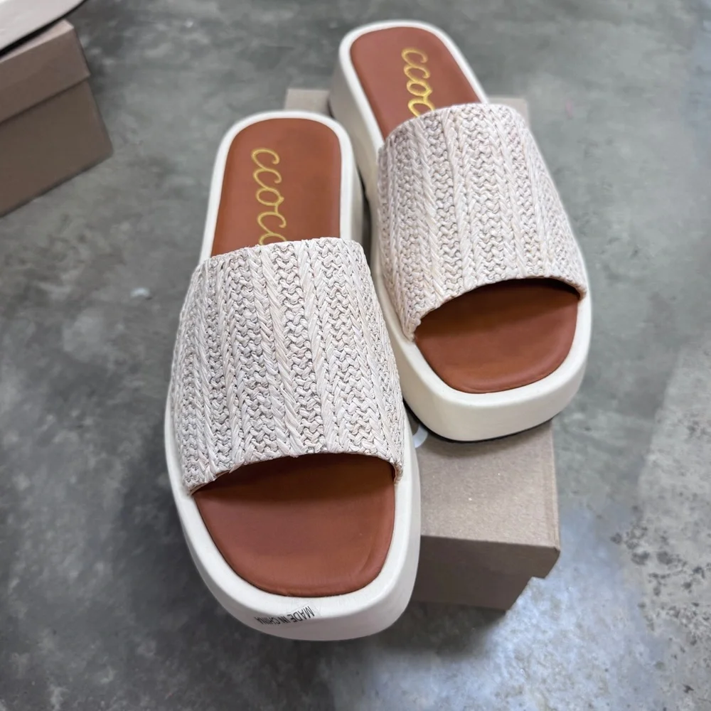 Beige Woven Slide Sandals - Picture 4 of 4